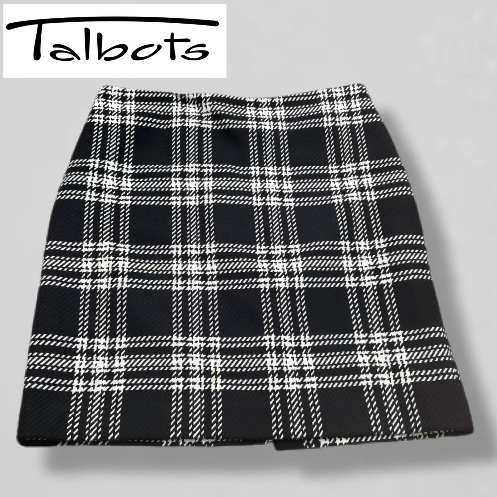Talbots Black & White Plaid Skirt | Wool Viscose Nylon Blend | Size 10
